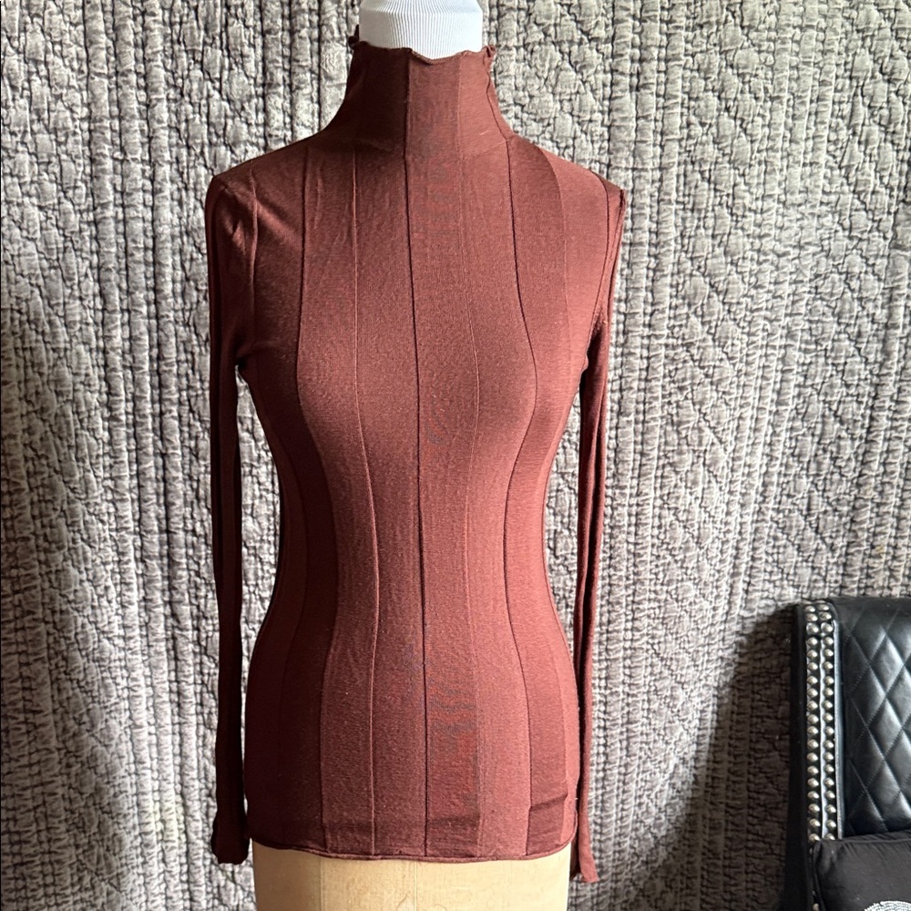 Chic Brown Turtleneck 100% virgine Lana Top